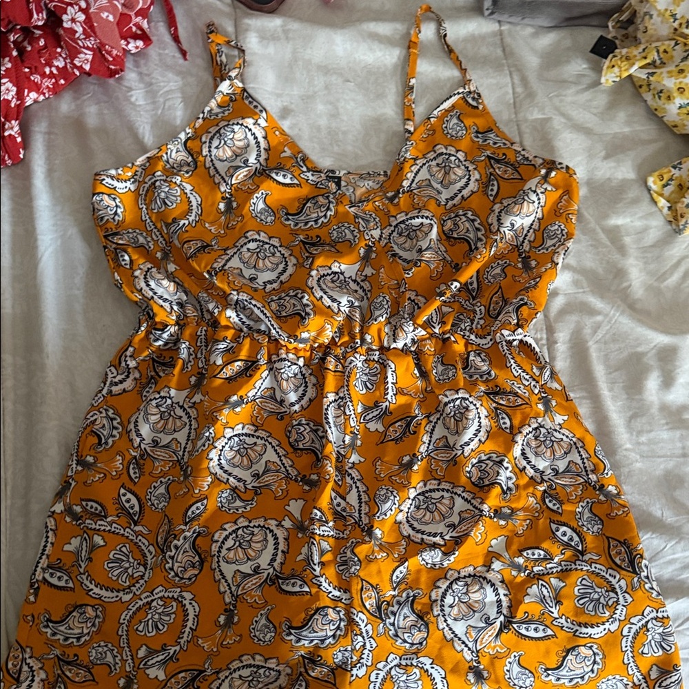 Mustard Yellow Paisley Spaghetti Strap romper